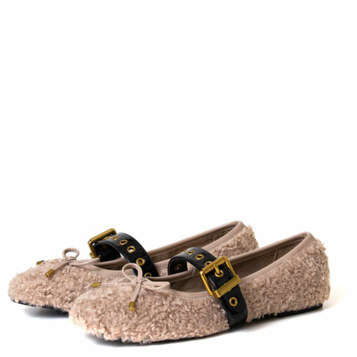 Camelia Women's Sherpa Ballerina Flat Beige - Image 2