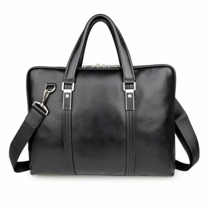 Premium Genuine Leather Slim Laptop Bag Black