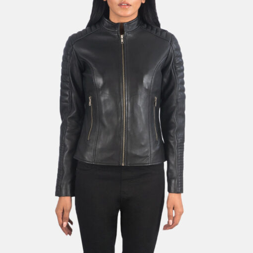 Adalyn Quilted Black Leather Biker Jacket - Image 4