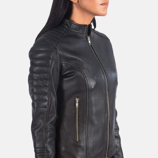 Adalyn Quilted Black Leather Biker Jacket - Image 6