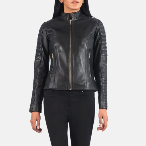 Adalyn Quilted Black Leather Biker Jacket - Image 2
