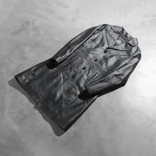 Alexis Black Single Breasted Leather Coat - Image 8