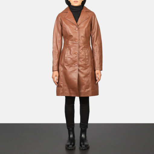 Alexis Brown Single Breasted Leather Coat - Image 3