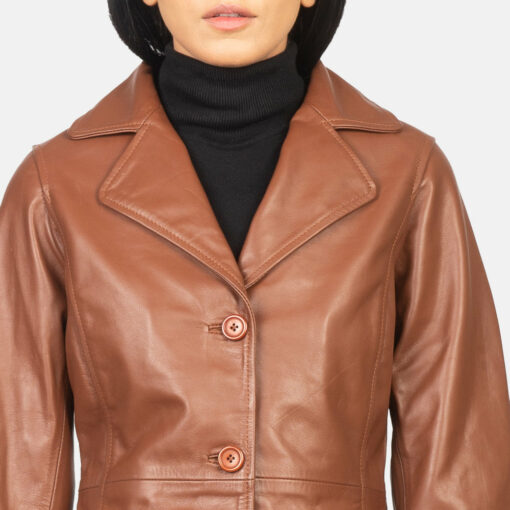 Alexis Brown Single Breasted Leather Coat - Image 5