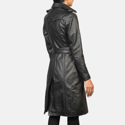 Alice Black Double Breasted Leather Coat - Image 5