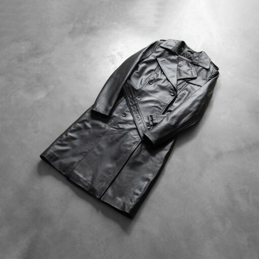 Alice Black Double Breasted Leather Coat - Image 7