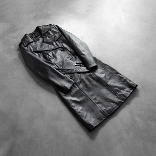 Alice Black Double Breasted Leather Coat - Image 8