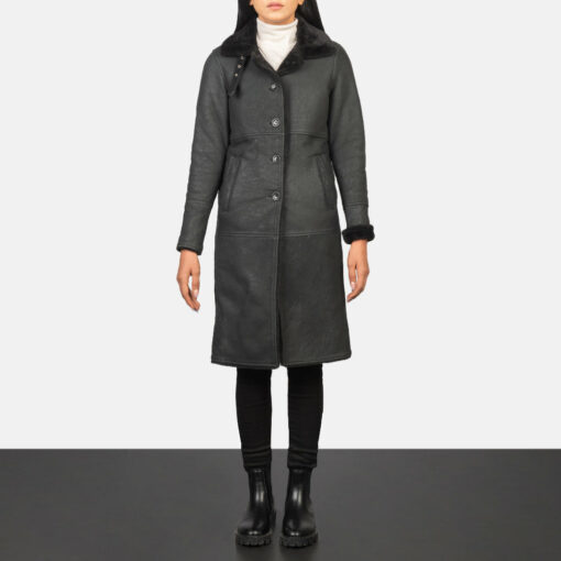 Alina Shearling Black Leather Coat - Image 3
