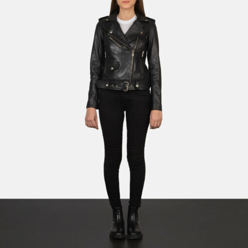 Alison Black Leather Biker Jacket - Image 3