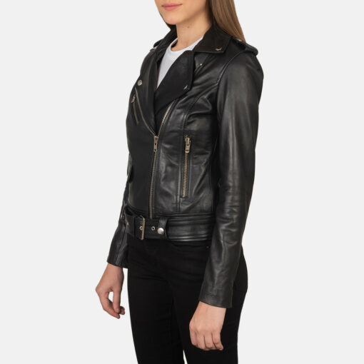 Alison Black Leather Biker Jacket - Image 4
