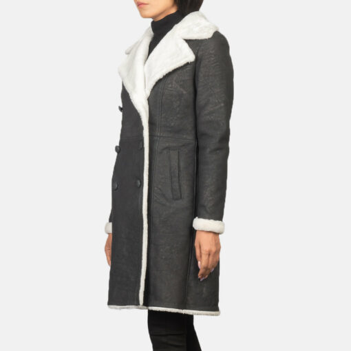 Amie Black Double Breasted Shearling Coat - Image 2