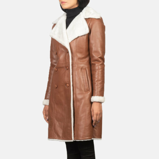 Amie Brown Double Breasted Shearling Coat - Image 2