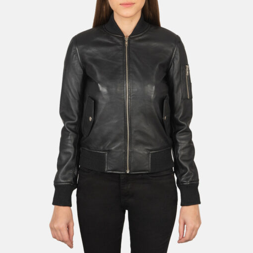 Ava Ma-1 Black Leather Bomber Jacket - Image 4