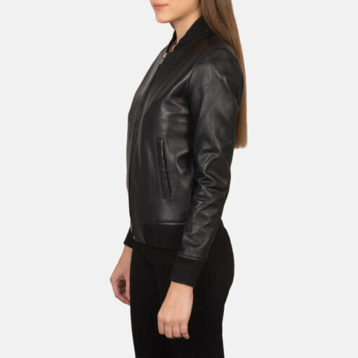 Bliss Black Leather Bomber Jacket - Image 2