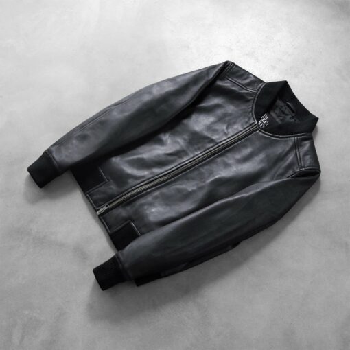 Bliss Black Leather Bomber Jacket - Image 7