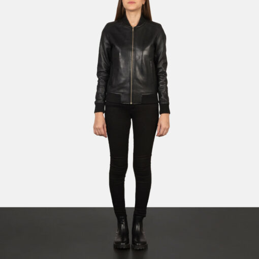 Bliss Black Leather Bomber Jacket - Image 3