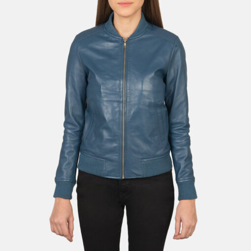 Bliss Blue Leather Bomber Jacket - Image 4