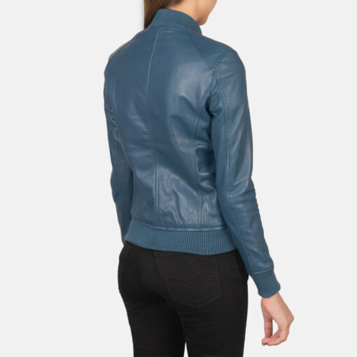 Bliss Blue Leather Bomber Jacket - Image 5