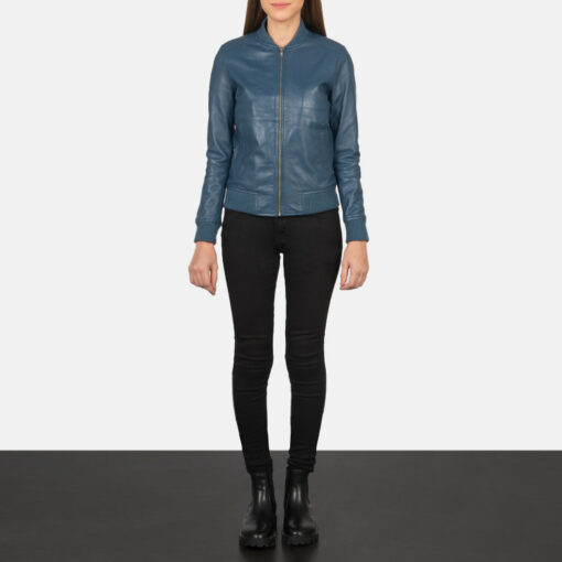 Bliss Blue Leather Bomber Jacket - Image 3