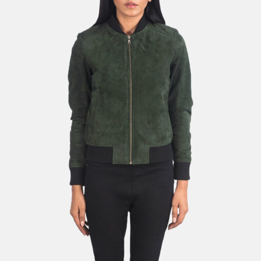 Bliss Green Suede Bomber Jacket - Image 4