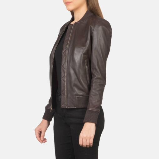Bliss Maroon Leather Bomber Jacket - Image 2