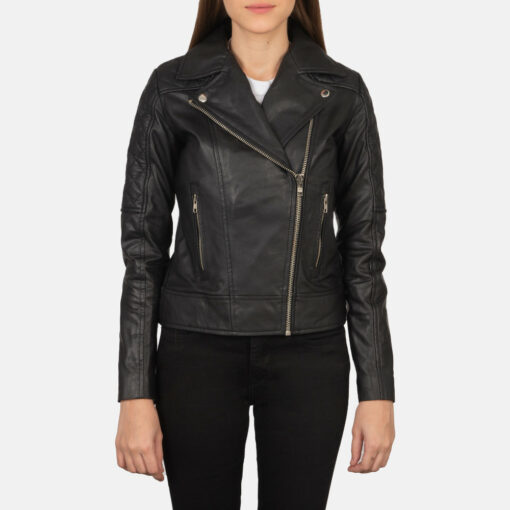 Carolyn Quilted Black Biker Jacket - Image 4