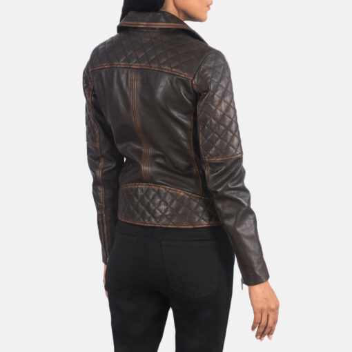 Carolyn Quilted Vintage Brown Biker Jacket - Image 5