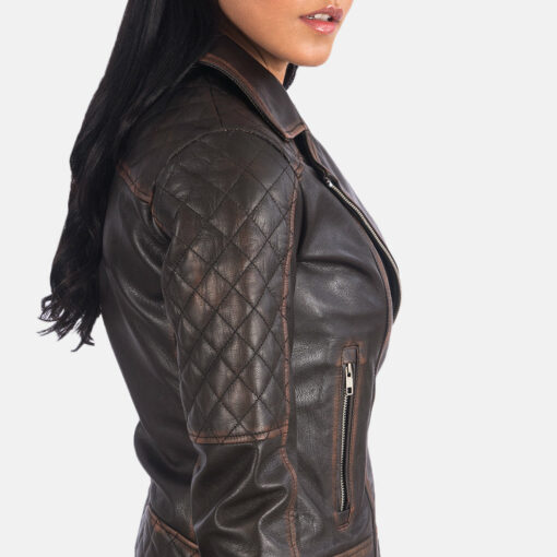 Carolyn Quilted Vintage Brown Biker Jacket - Image 6