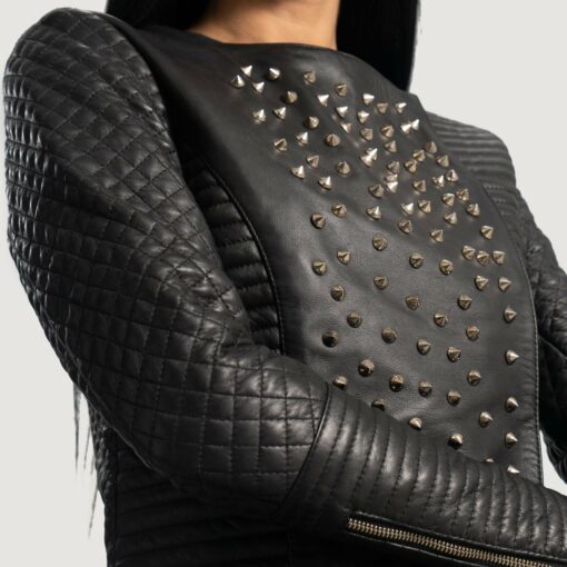 Celeste Studded Black Leather Jacket - Image 3