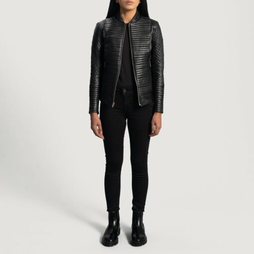 Cityscape Black Leather Biker Jacket - Image 4