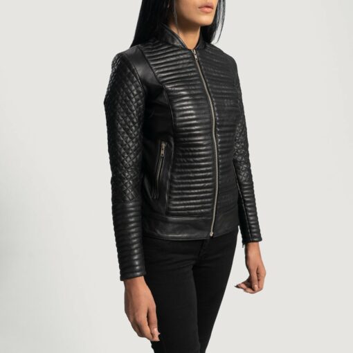 Cityscape Black Leather Biker Jacket - Image 2