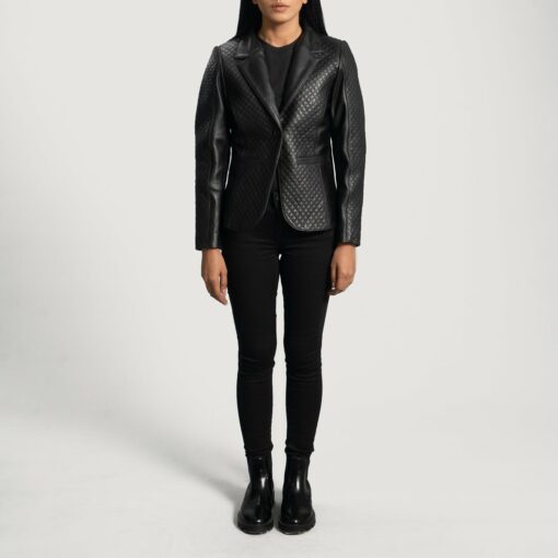 Cora Quilted Black Leather Blazer - Image 5