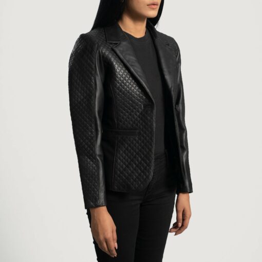 Cora Quilted Black Leather Blazer - Image 3