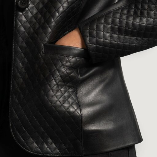 Cora Quilted Black Leather Blazer - Image 4