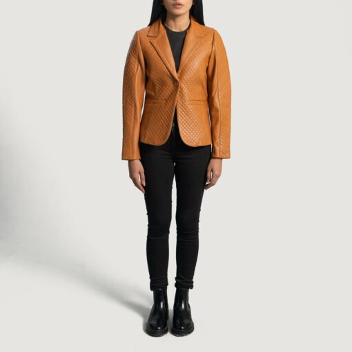 Cora Quilted Brown Leather Blazer - Image 3