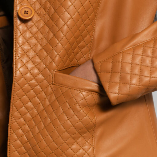 Cora Quilted Brown Leather Blazer - Image 6
