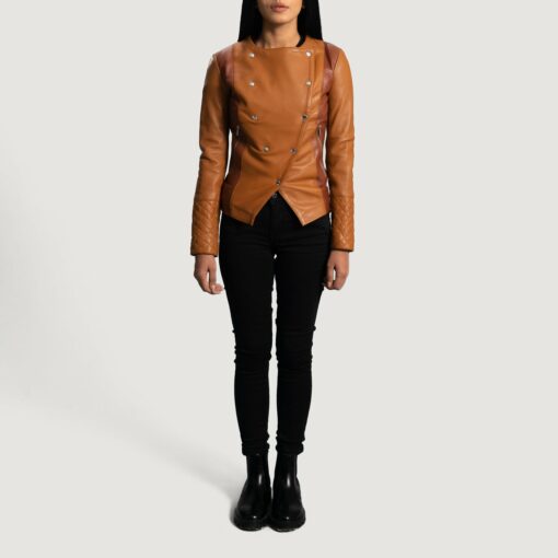 County Tan Overlap Leather Jacket - Image 4