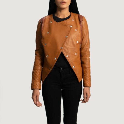 County Tan Overlap Leather Jacket - Image 3