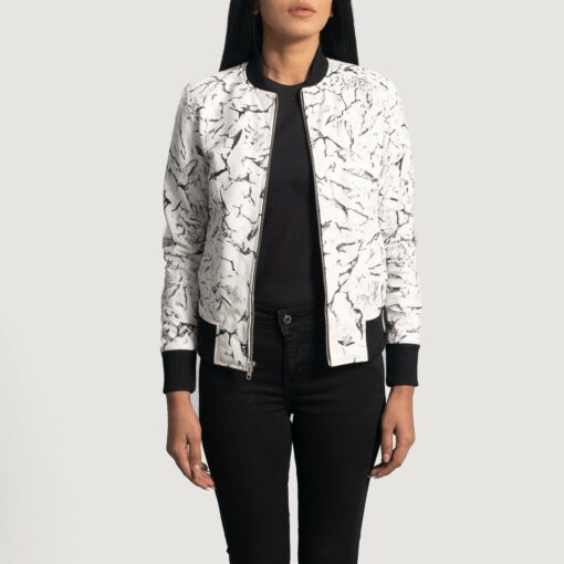 Donna Blake White Leather Bomber Jacket - Image 3