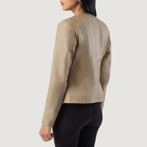Elixir Beige Collarless Leather Jacket - Image 5