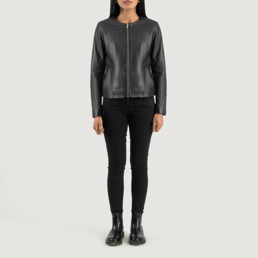 Elixir Black Collarless Leather Jacket - Image 3