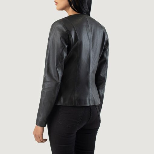 Elixir Black Collarless Leather Jacket - Image 5