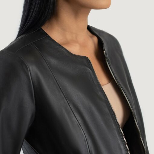 Elixir Black Collarless Leather Jacket - Image 6