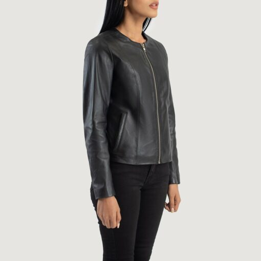 Elixir Black Collarless Leather Jacket - Image 2