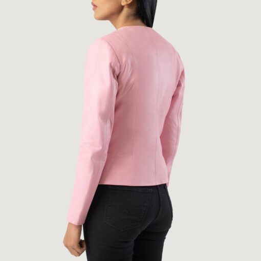 Elixir Pink Collarless Leather Jacket - Image 5