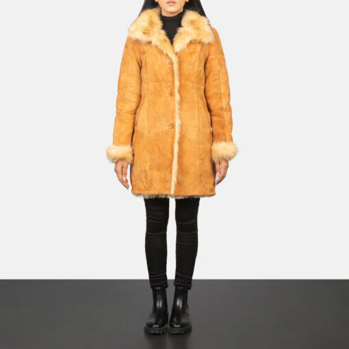 Erica Shearling Beige Leather Coat - Image 3
