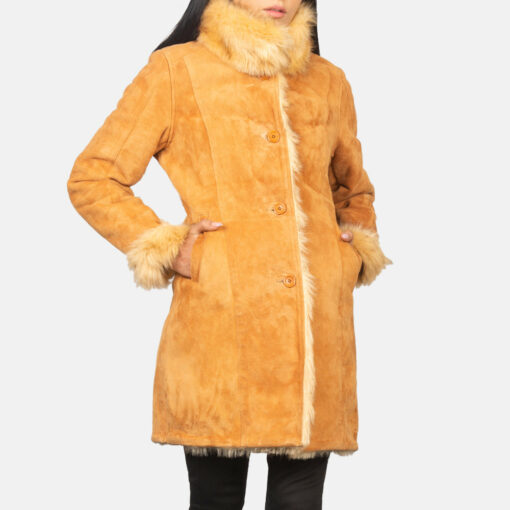 Erica Shearling Beige Leather Coat - Image 4