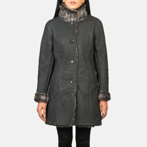Erica Shearling Black Leather Coat - Image 3