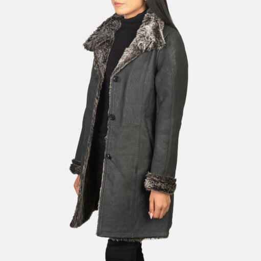 Erica Shearling Black Leather Coat - Image 2