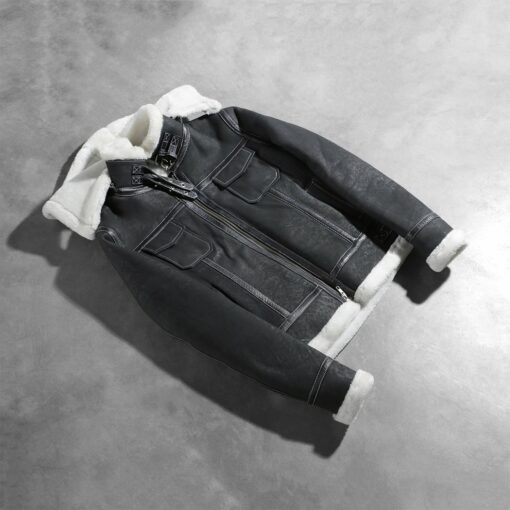 Fiona Black Hooded Shearling Leather Jacket - Image 7